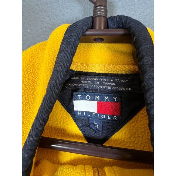 TOMMY HILFIGER size S FLEECE sweatshirt yellow big logo vintage men's - Picture 4 of 8